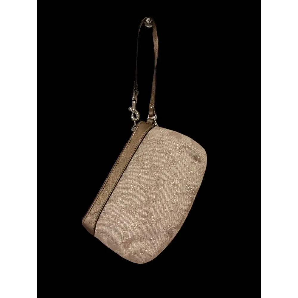 Coach Signature Gold Silver and Cream Wristlet - Picture 3 of 9